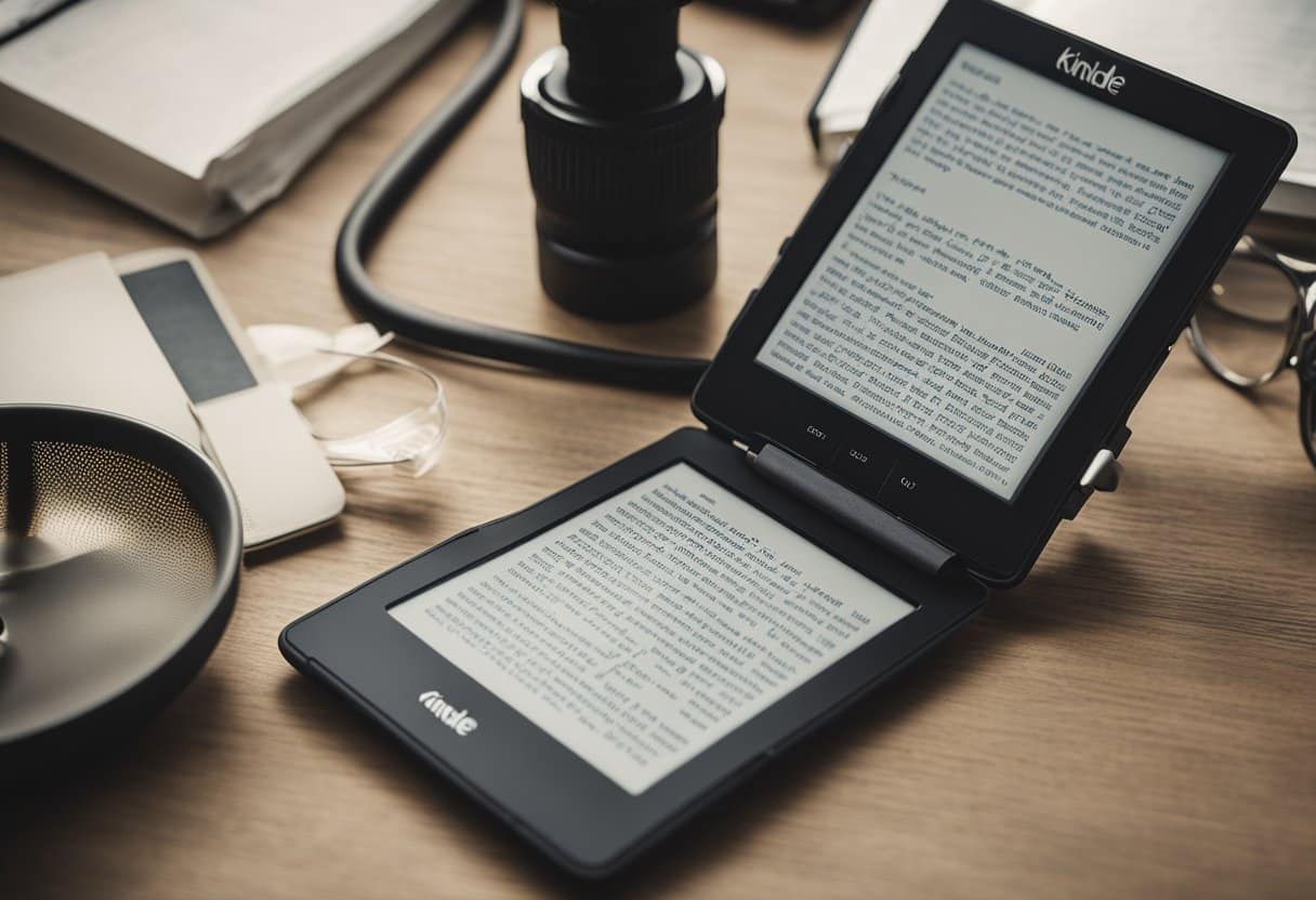 Um Kindle com a tela em branco, cercado por várias soluções rápidas.